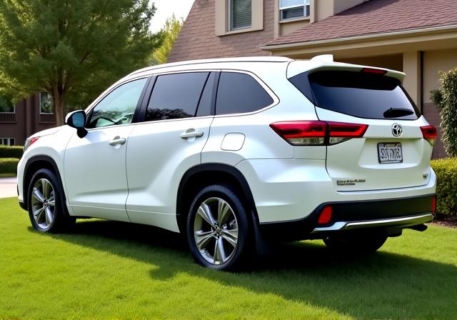 A modern white SUV parked in a scenic suburban setting.